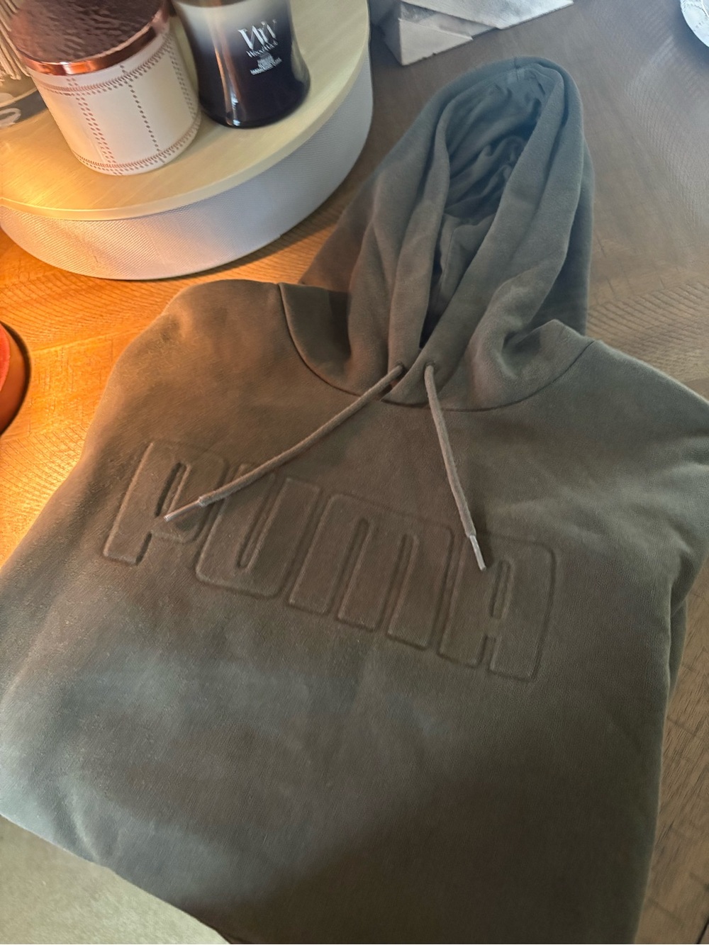Puma Olive Green Pullover sweatshirt Hoodie with Branded Neck Tag